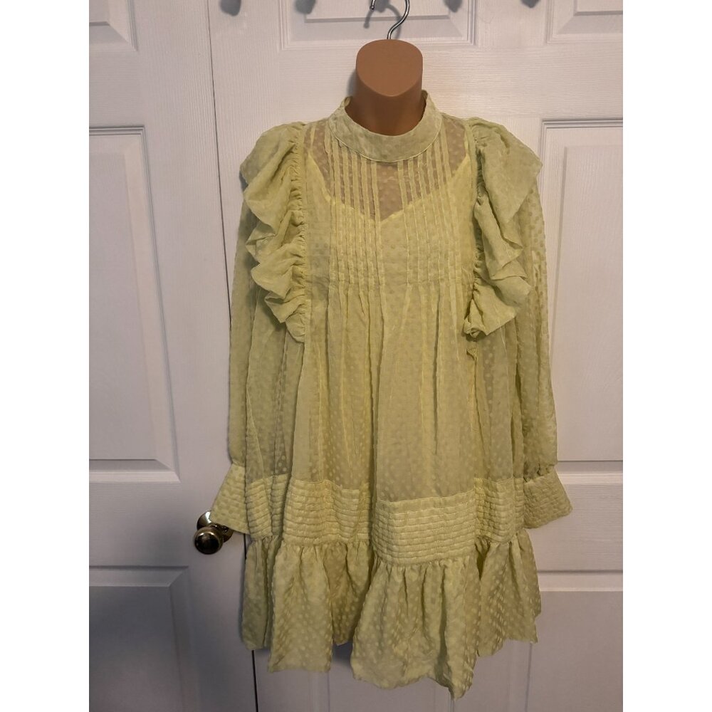 NWT H & M Dress Sheer Swiss Dot Ruffled Sz L